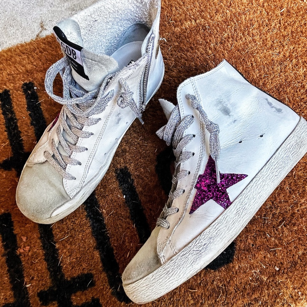 100% Authentic Golden Goose High Top Francy Sneakers/ Glitter/ Suede /Napa